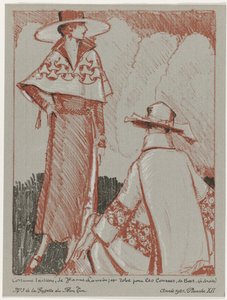 Gazette du Bon Ton、1921 - No. 3、Pl. XII: テーラード スーツ、ジャンヌ ランバン作。 ショッピング用のドレス、de Beer (オブジェクトのタイトル)