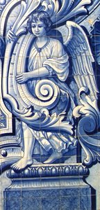 天使を描いた装飾パネル、ポルトガル、ラメゴ1738年（セラミックタイル 作： Portuguese School