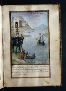 17世紀初頭にリスボンで編纂された、シオンヌンの犯行の歴史からロンドンを出発 作： Portuguese School