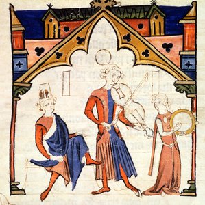 Fol.6rシャンソニエデノーブルのヴィオラとタンバリンを演奏するミュージシャン 作： Portuguese School