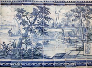 アジアの湖水地方の漁師たち - アズレージョ、彩色されたファイアンス 作： Portuguese School