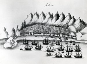 アデンへのポルトガル人の攻撃、ガスパルコレイアによるインドの伝説のイラスト、1858年頃 作： Portuguese School