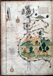 カナリア諸島を含むアフリカ西海岸のポーチュラン。ポルトガル人ルイス・ラザールの地理地図（16世紀 作： Portuguese School