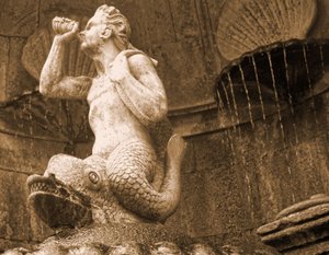 ポルトガル、ラメゴ、ノッサ・セニョーラ・ドス・レメディオスの聖域、トリトンの泉水 1738年(石)