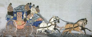 1879 年、イギリスのロンドン & ヨーク ロイヤル メール コーチ。 作： Possibly Thomas Stevens.