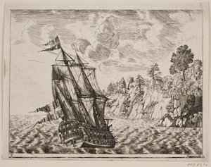 岩の多い海岸のデンマークの軍艦 作： Poul Isac Grønvold