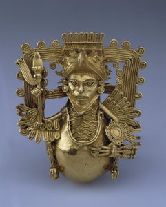 鷲の戦士の形をしたベル・ペンダント 15世紀後半、コロンブス以前の美術品 - 金、H 9 - サンクトペテルブルク、エルミタージュ美術館