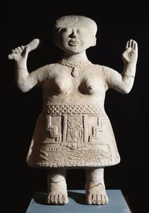 プレコロンビア美術、トトナック文明：空中で腕を組むプレトレスの彫像 JC後6～9世紀 エル・タジン（石）より 作： Pre Columbian Pre Columbian