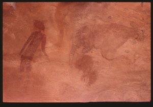 人物と雄牛（岩絵） 作： Prehistoric