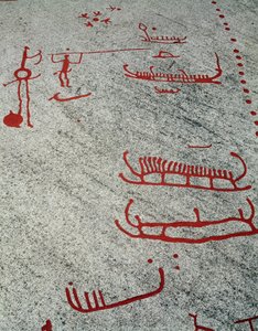 北欧の青銅器時代：船とそり、スウェーデン・タヌムの岩石彫刻 作： Prehistoric Prehistoric