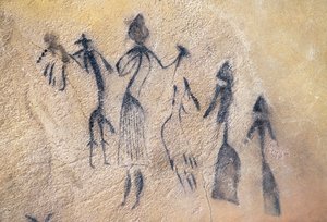 様式化された自然主義タイプのファリック・ダンス、中石器時代の芸術（壁画） 作： Prehistoric Prehistoric