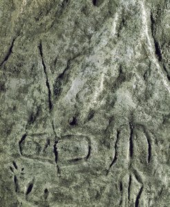 先史時代、ロックアート：ボートと人間の姿を表現したペトログリフ（石に描かれた落書き） 新石器時代、石器時代(アゼルバイジャン) 青銅器時代バクー、アゼルバイジャン国立宗教歴史博物館