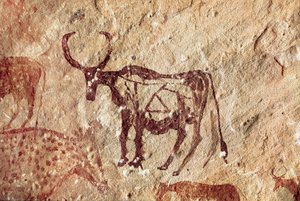 岩絵：ラクダの表現。タドラートの洞窟 アカカス リビア