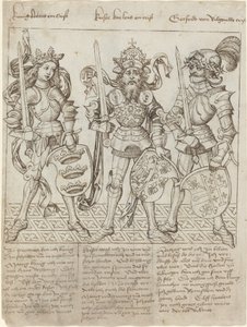 ブローニュのアーサー王、シャルルマーニュ、ゴッドフリー 作： Primary Master of the Strassburg Chronicle