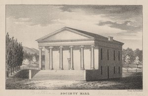 1830年、ペンシルバニア州マーサーズバーグ、マーシャルカレッジ、ゲーテアンソサエティホール 作： Prof. Budd