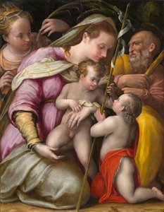 アレクサンドリアの聖カタリナと洗礼者聖ヨハネの聖家族、1551-1556年頃（ポプラパネルに油彩） 作： Prospero Fontana