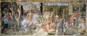 教皇シルベスターと皇帝コンスタンティヌスの物語、プロスペロ・フォンタナ（1512-1597）作、フレスコ画、ホール、パラッツィーナ・デッラ・ヴィオラ、イタリア、ボローニャ 作： Prospero Fontana