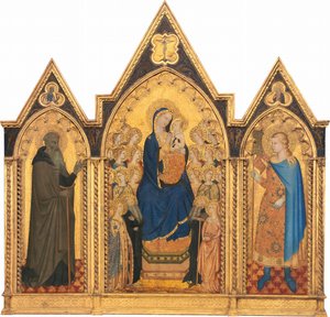 聖人と天使、聖アンソニー・アボットに即位したマドンナと子供、1354 作： Puccio di Simone