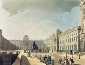 ジョンブラック（fl.1791-1819）、1809（アクアチント）によって彫刻された「ロンドンのアッカーマンの小宇宙」からのサマセットハウス、ストランド 作： Pugin and Rowlandson