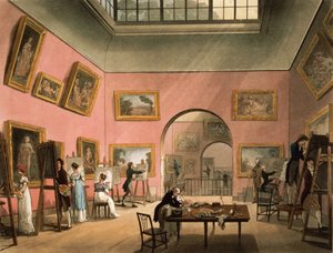 アッカーマンの「ロンドンの小宇宙」、1808年に英国の機関、ポールモールで絵を描き、コピーを作ることを学ぶ学生たち（WCでエッチング）