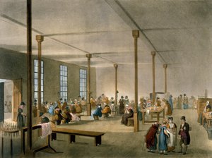 ワークハウス、セントジェームス、パリッシュ、ロンドン、アッカーマンの「芸術のリポジトリ」、1809年（手描きのアクアチント） 作： Pugin and Rowlandson