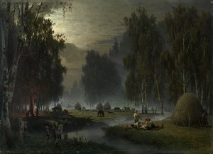 干し草メーカー。イブニングレスト 作： Pyotr Alexandrovich Sukhodolsky