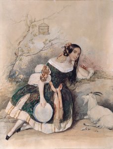 エメラルド。 (マリウス・プティパ (1818-1910) によるバレエのためのバレリーナ、ヴィクトル・ユーゴー (1802-1885) による「ノートルダム・ド・パリ」から改作)紙に水彩、ガッシュ、白、金 アート r 作： Pyotr Fyodorovich Sokolov