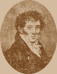 作曲家でギタリストの Andrei Osipovich Sychra 1773-1850、1817 の肖像。 作： Pyotr Fyodorovich Sokolov