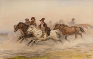 ナイトウォッチ。 I.ツルゲーネフによるハンターのアルバムからのスケッチのイラスト、1867 作： Pyotr Petrovich Sokolov