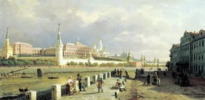 1879年にモスクワのソフィア堤防から見たクレムリン。 作： Pjotr ​​​​Petrowitsch Wereschtschagin