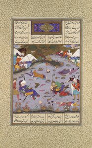 Slaying TazhavによるGiv Avenges Bahram、シャーナマブックのフォリオ248r...、ca。 1525-30。 作： Qadimi