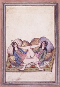 19世紀半ばのエロティックなシーン 作： Qajar School