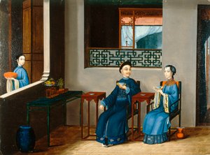 お茶を飲むカップル 1800年頃 油彩・キャンバス 作： Qing Dynasty Chinese School