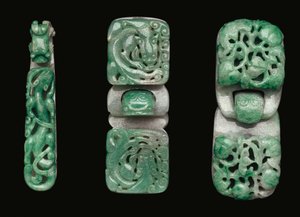 ジェダイトベルトフックとバックルのグループ 作： Qing Dynasty Chinese School