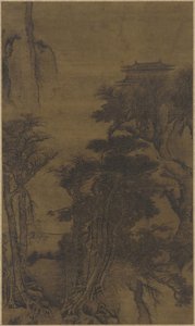 寺院と旅行者のいる風景