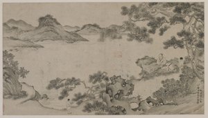 川の風景（紙にインク）
