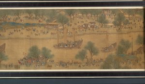 川の春祭り（詳細）、手巻き 作： Qing Dynasty Chinese School