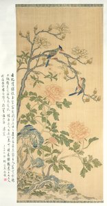 タペストリー掛け軸、乾隆期（1736-95）（シルク塗装） 作： Qing Dynasty Chinese School