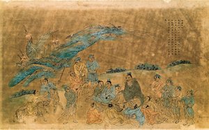 弟子を囲む孔子（孔甫子）（紀元前551～479年）（水彩画 作： Qing Dynasty Chinese School