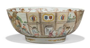 「カレーの門」パンチボウル、c.1750-55（磁器） 作： Qing Dynasty   Qianlong Period Chinese