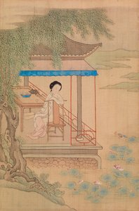 ポーチに座っている女の子 作： Qiu Ying