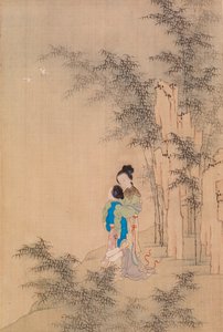 風景で抱き合う 2 人の人物 作： Qiu Ying