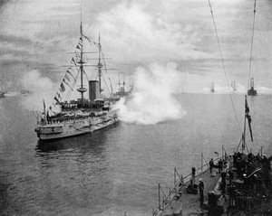 ホーム艦隊による敬礼、1907年1908年。 作： Queen Alexandra