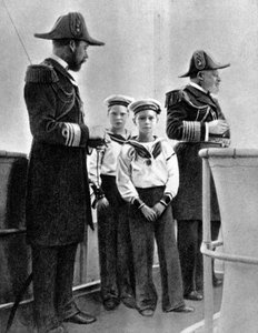 エドワード7世1841-1910と息子のジョージ1865-1936と2人の長男の孫、1908年 作： Queen Alexandra