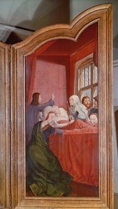 聖アンナの死、1509年を描いた右側のパネルの詳細 作： Quentin Massys or Metsys