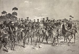 イタリア・ロンバルディア州でイタリア兵を訪問する外国軍の将校、クイント・チェンニの図面からのエングレーヴィング、『L