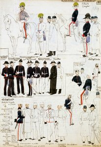 1849年のモデナ公国の軍服、水彩画による軍隊スケッチのCenni Codexコレクションからのプレート 作： Quinto Cenni