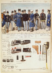 サルデーニャの擲弾兵、イタリア王国の歩兵、下士官の制服、クイント・チェンニのカラー図版 作： Quinto Cenni