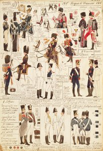 フランス王国の馬上の狩人の制服、クイント・チェンニ作、カラー図版 作： Quinto Cenni