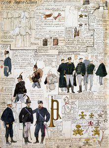 1896年から1897年のイタリア王国の制服、Cenni Codexのプレート、水彩画による軍事スケッチのコレクション 作： Quinto Cenni